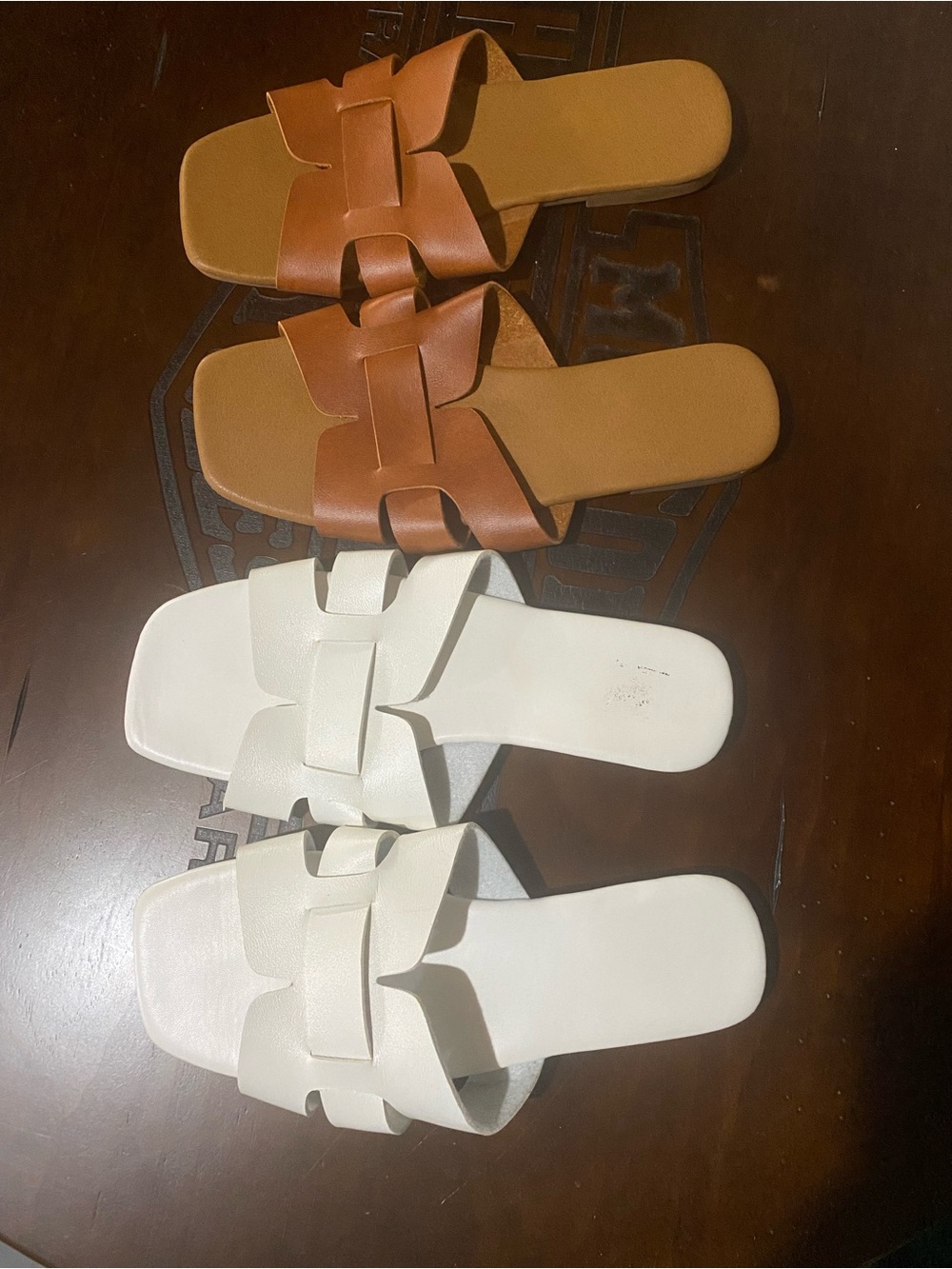 Classic Slide Sandals in Brown and White - Women's Casual Slip-Ons
